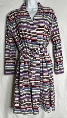 Talbots Women's L Striped 100% Cotton Short Bathrobe